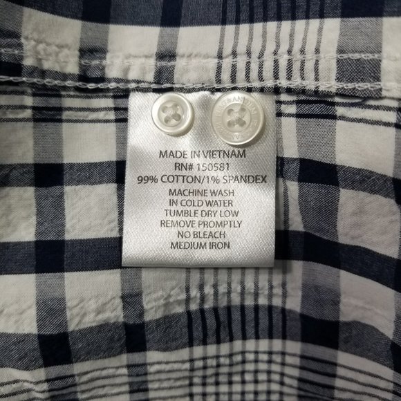 Flag & Anthem Mens XL Plaid Pattern Navy Blue White Button Down Shirt Pocket - Picture 16 of 16